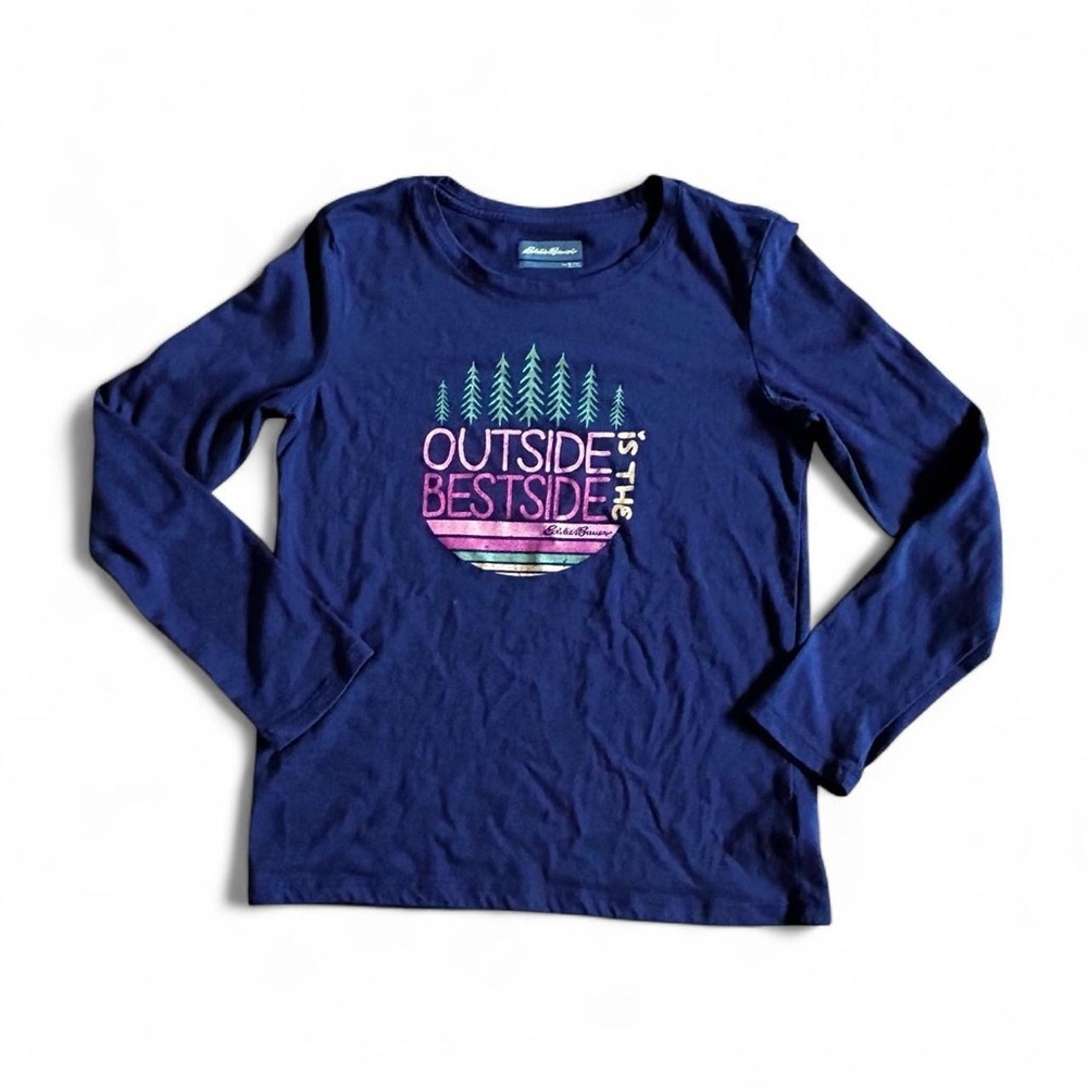 Eddie Bauer girl’s Navy blue long sleeve shirt w outdoor graphic Sz XL (14)